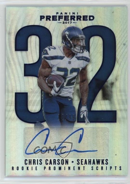 2017 Panini Preferred Prominent Scripts Blue /99 Chris Carson Rookie Auto RC 0f4