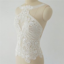 Appliqué Fleur En Dentelle Brodée Perles Sequins Col Pour Robe Mariage Couture