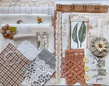 slow stitch junk journal kit vintage fabric natural dyeing lace  sewing crafting