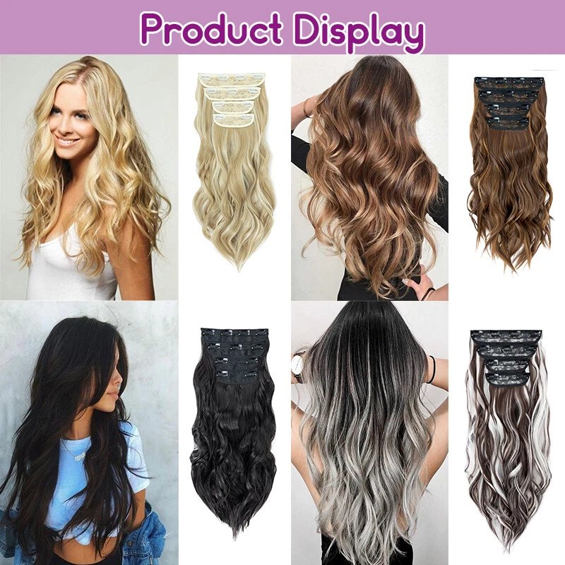 4Pieces Clip In Long Thick Hair Extensions Full Head Curly Hightlight as Human - Image 4 of 4