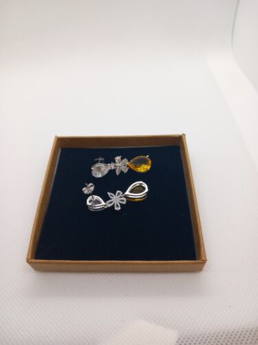 Yellow Cubic Zirconia Dangle Tear Drop Shape Earrings Sparkle White Clear - Picture 4 of 5