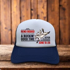 Reno Rodeo Mens Trucker Hat Navy Snapback Vintage Nevada Bull Riding Cowboy Cap