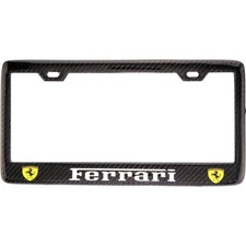 Black "FERRARI" License Plate Frame, Custom Real Carbon Fiber No Vinyl
