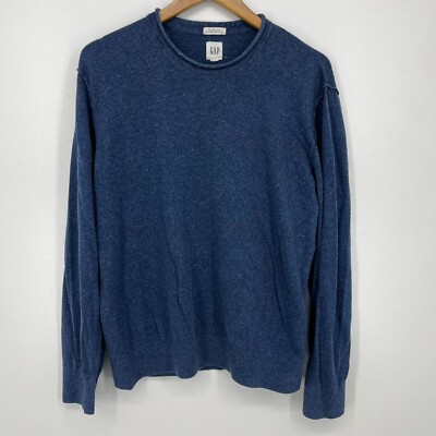 Gap Sweatshirt Men's Size L Blue Crew Neck Linen Cotton Blend Solid