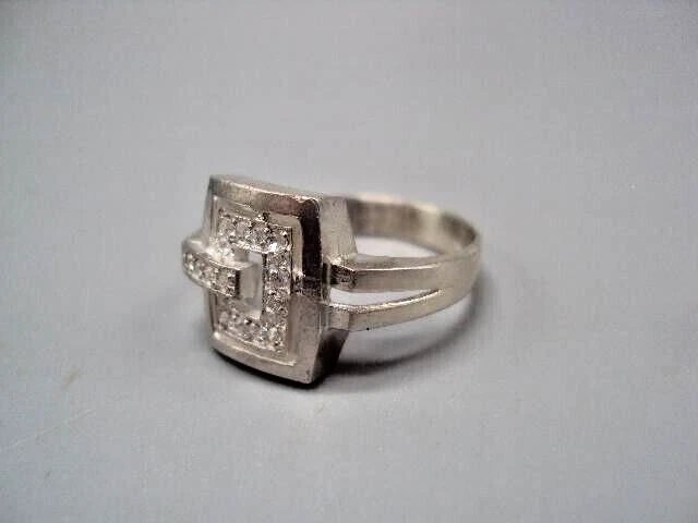 Anillo de plata para hombre con diseño de hebilla y piedras blancas hecho a mano talla 10 u Foto 3 de 4
