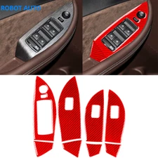 8Pcs For Chevrolet Impala 2014-20 Red Carbon Fiber Window Lift Switch Panel Trim