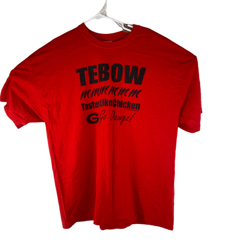 Georgia Bulldogs Tebow Tastes Like Chicken Gildan Size 2XL Red Football T-Shirt