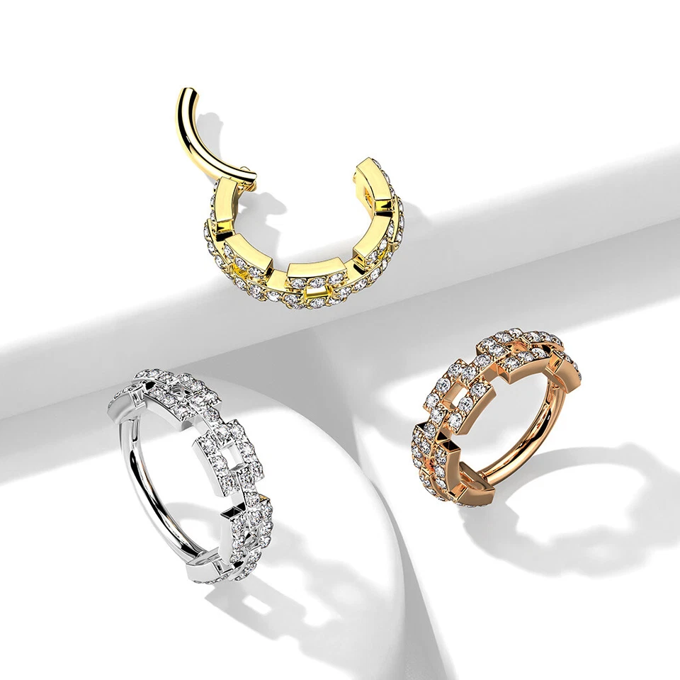 Anello Piercing Per Orecchio In Acciaio E Ossidi Di Zirconio - Immagine 2 di 4