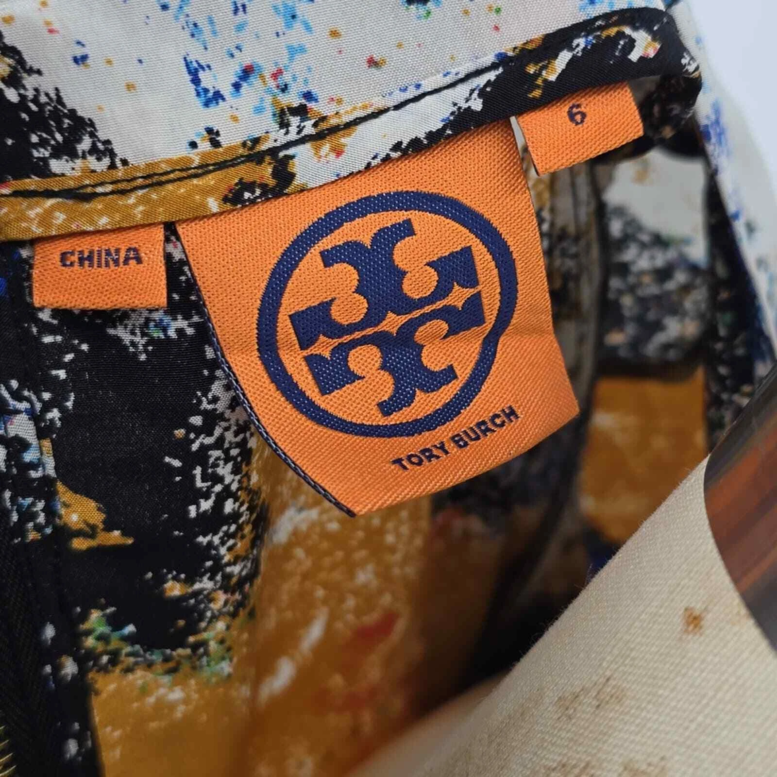 Tunica top da donna Tory Burch 4 Eileen seta di chine punto stampa wally taglia 6