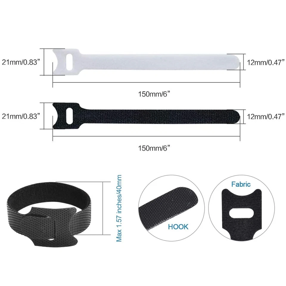 50-100 Cable Straps Black Wire Cord Hook Loop Ties Reusable Fastening Organizer - Image 2 of 4