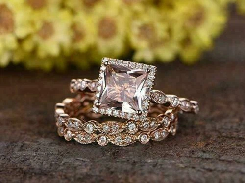 Princess cut morganite rose gold ring outlet
