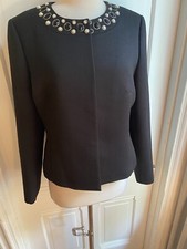 TAHARI ARTHUR S LEVINE BLACK JACKET WITH FAUX PEARL BEAD NECKLINE-SIZE8-NWOT