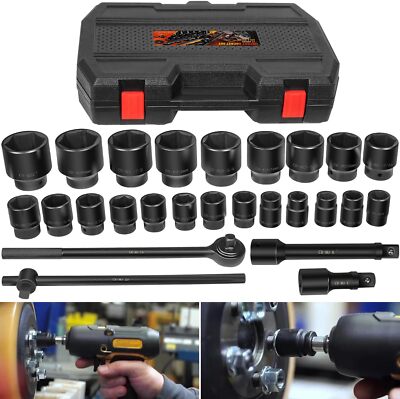 27PCS 3/4'' Drive Impact Socket Set Standard SAE & Metric, CR-MO Shallow Socket