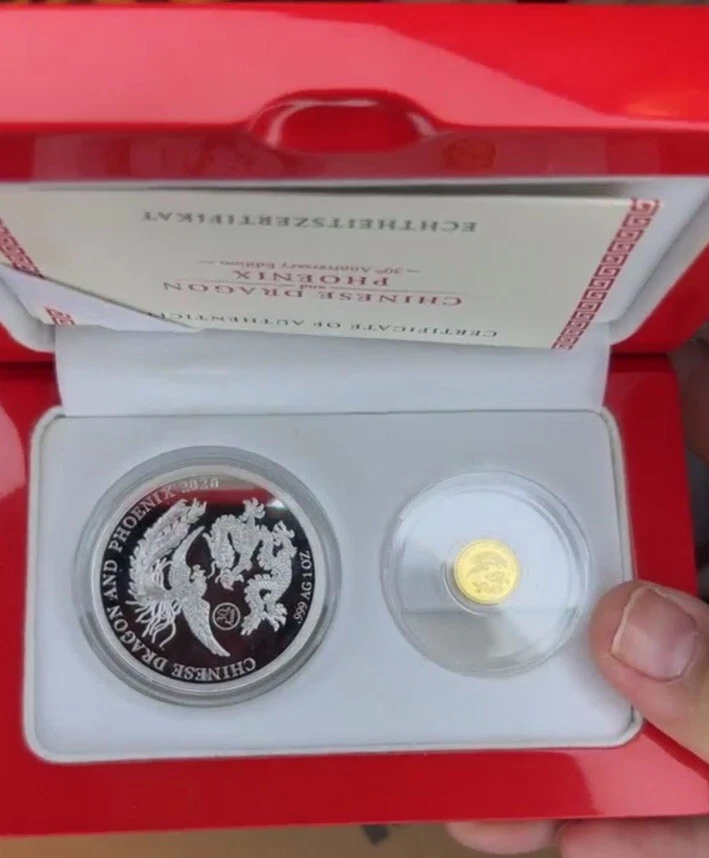 China Phoenix Dragon Great Wall 2020 1 gramo de oro + 1 oz de plata + certificado de autenticidad Foto 2 de 4