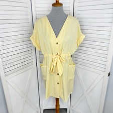 Zara Shirt Dress Women XS Yellow Button Front Tie Waist Cap Sleeve Tunic Short