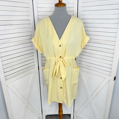 Zara Shirt Dress Women XS Yellow Button Front Tie Waist Cap