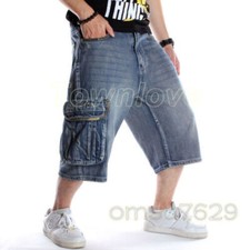 Mens Denim Loose Baggy Hip-Hop Rap Skateboard Streetwear Shorts Jeans Trousers