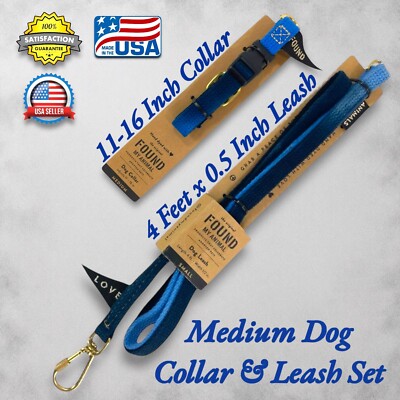 Found My Animal Hand Dyed Blue MEDIUM DOG 11-16'' Collar & 4' x 0.5'' Leash BUNDLE