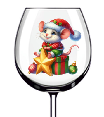 12x bunte Weihnachten Ratte Tier Vinyl Aufkleber Abziehbild Becher Weinglas Flasche
