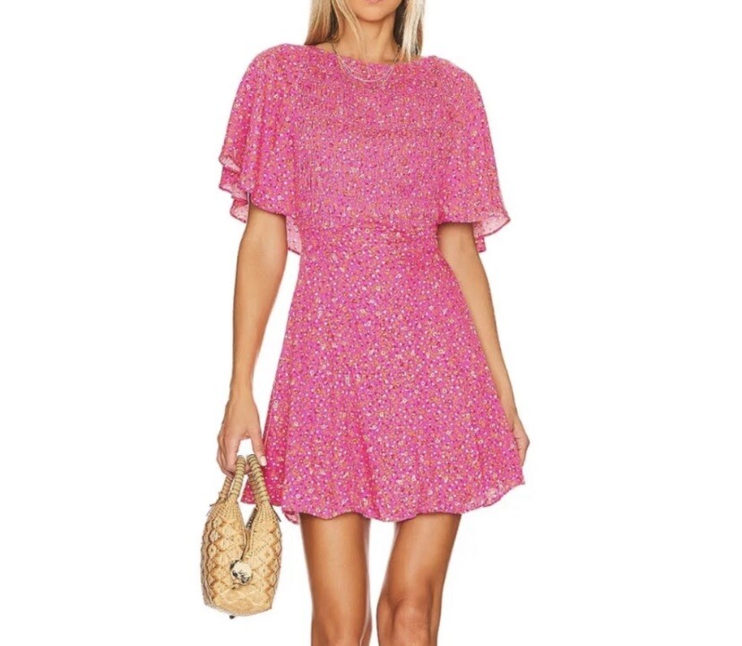 Free People Florence Mini Dress Femme Combo Pink Floral Size L Smocked |  eBay