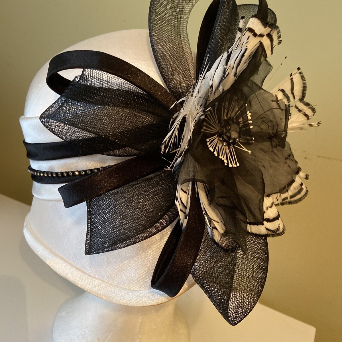 White Black Dress Church Hat