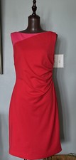 Pre-Owned Tahari Red/Pink Ruched Side Sleeveless Dress Sz:8