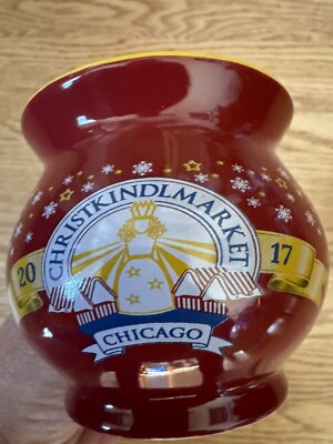Christkindlmarket 2017 Mug Stein Ceramic Chicago Skyline Red With Yellow Inside