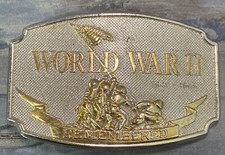 1990 Military WORLD WAR II BELT BUCKLE Remembered Iwo Jima Flag AN824-18 