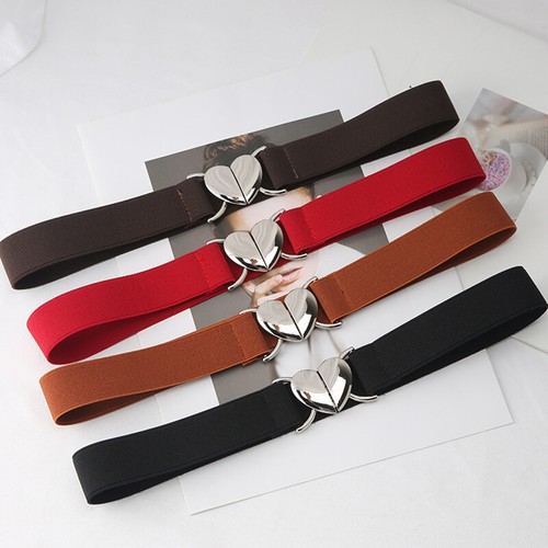 Stretch Narrow Waist Belt Women Elastic Belt Love Heart Metal Buckle Handmade
