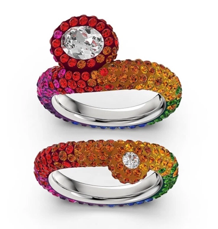 NIB Swarovski 9 Atelier Set/2 Rhodium Plated Tigris Rings Sz 55/7 #5605010