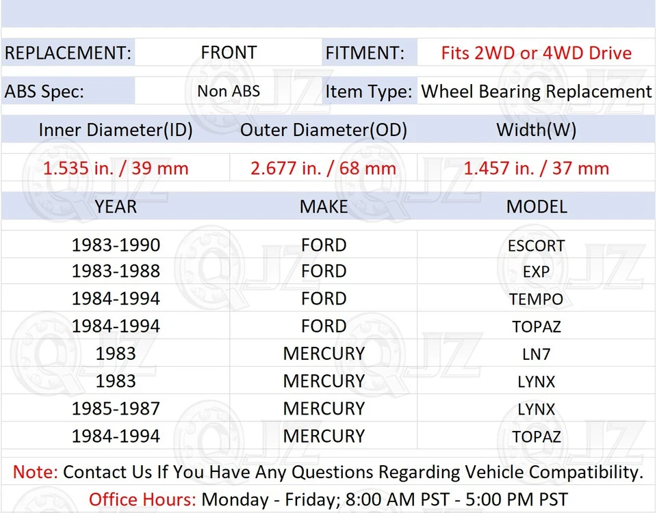 [DELANTERO (cantidad 1)] Cojinete de cubo de rueda 513014 [68 mm OD] para Ford Escort 1983-1990 tracción delantera Foto 2 de 4