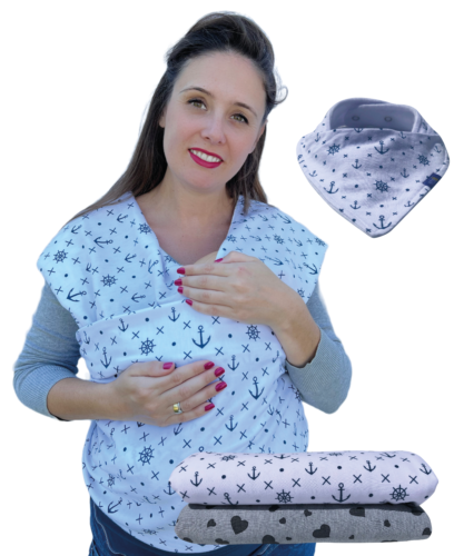 HECKBO Babytragetuch Tragetuch weiss blaue Ankern inkl. Baby-Lätzchen & Tasche - Bild 1 von 8
