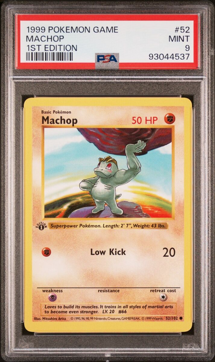 1999 Pokemon Base Set #52 Machop 1st Edition Shadowless PSA 1999 Pokemon Base Set #52 Machop 1st Edition Shadowless PSA