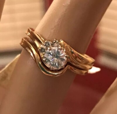 14k Beautiful .50Ct Moissanite And Real Diamond CHARLES & Colvard Wedding Set
