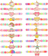20 Pcs Colorful Unicorn Bracelet Girls Rainbow Unicorn Heart Beaded Bracelet Str