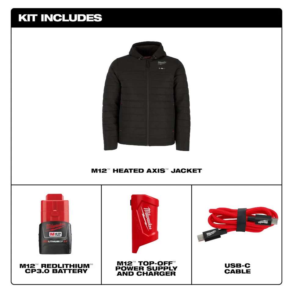 Milwaukee, M12 Cordless AXIS Black Heated Jacket Kit, X-Large, Size XL, Color - Image 4 of 4