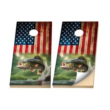 Premium Cornhole Vinyl Wraps - 3M Decal- Fishing - Patriotic Largemouth Bass