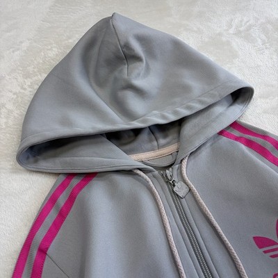 【adidas】ピンクグレートラックジャケット 00s Adidas Hooded Track Jacket Grey Pink UK 12 Japan Size 2004 Y2K