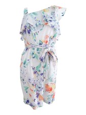 Calvin Klein Women's Printed One-Shoulder Flounce Dress