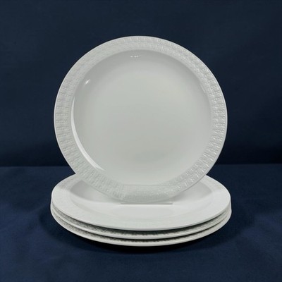 Corning Centura Tulip Dinner Plates Set of 4 White Embossed Pyroceram 10.5  USA