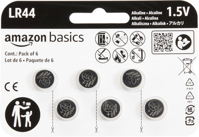 6-Pack LR44 Alkaline Button Cell Replacement Battery, 1.5 Volt, Long Lasting Pow