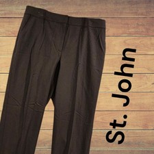 St. John SZ 10 Emma Brown Flat Front Wool Stretch Hi Rise Ankle Pants W/Pockets