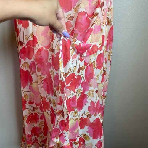 London Times Floral Dress 18W Cold Shoulder Chiffon Ruffle Pink Brown Wedding - Picture 6 of 13