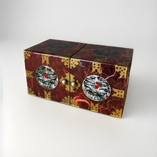 Vintage Korean Najeonchilgi Lacquer Jewellery Twin Folding Bix Trinket Box Crane
