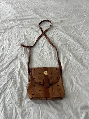 Authentic MCM Visetos Leather Vintage Shoulder Cross Body Bag Purse Brown 146