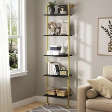 5-Tier Ladder Bookcase, Tall Narrow Bookshelf for Small Spaces, Modern Book S...