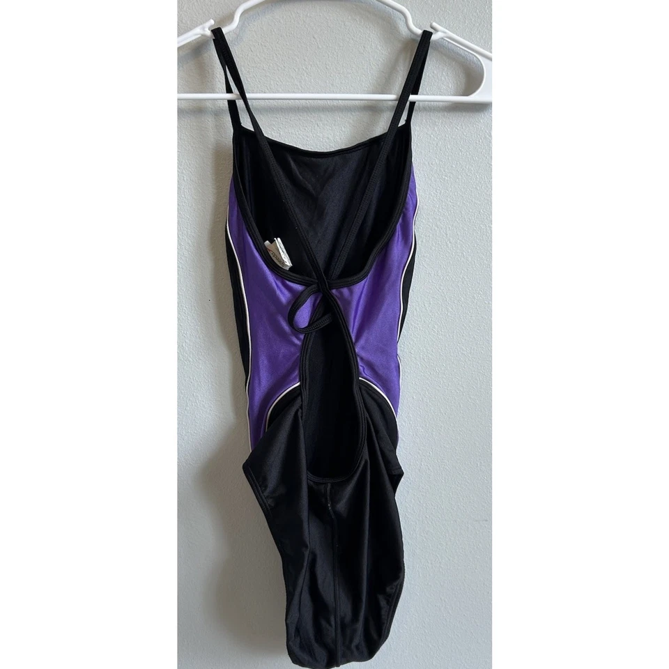 Vintage Speedo Swimsuit Womens 8/34 Racing Swim Dive Black Purple One Piece 90s - Image 3 of 4