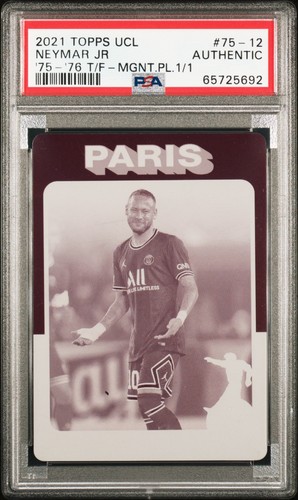1/1 NEYMAR JR 2021 TOPPS UCL 1975-76 TOPPS MAGENTA PRINTING PLATE PSA AUTHENTIC