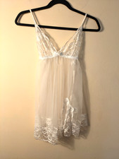 Frederick's of Hollywood White Sheer Lace Lingerie Baby Doll Teddy  Thong NWOT