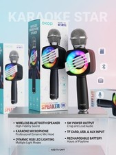 OKOP Wireless Bluetooth Karaoke Microphone 5W Speaker RGB LED Light TF Card USB